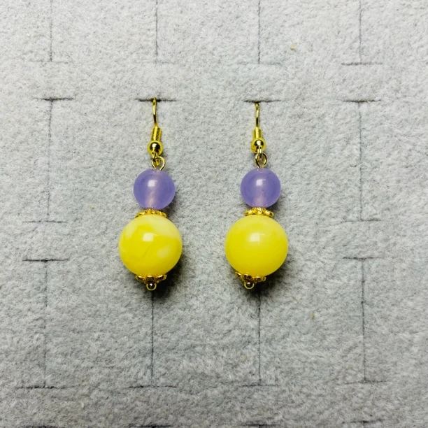 蜜蜡紫罗兰耳钩（L1178）时尚百搭紫色黄色轻奢复古复古简约珠珠
