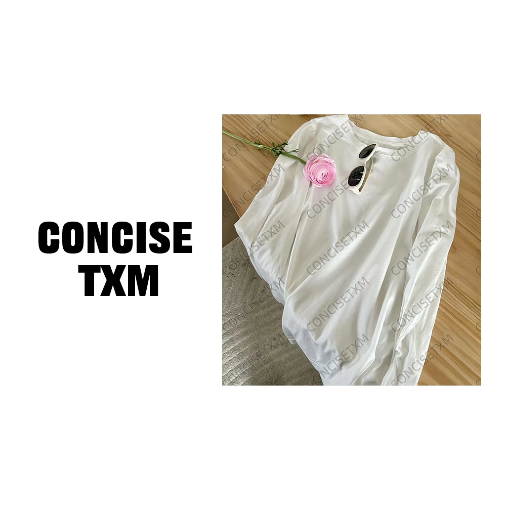 【唐小木】纯白打褶打底大白T 春季新款宽松打底休闲百搭T恤 S0843