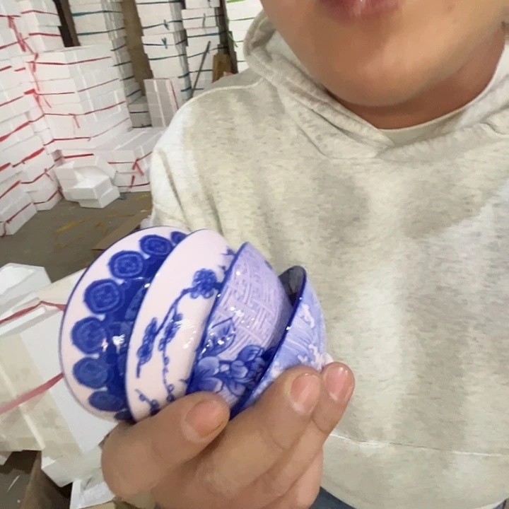 瓷片景德镇陶瓷红嘻嘻斗笠杯4只（画片一样一只）