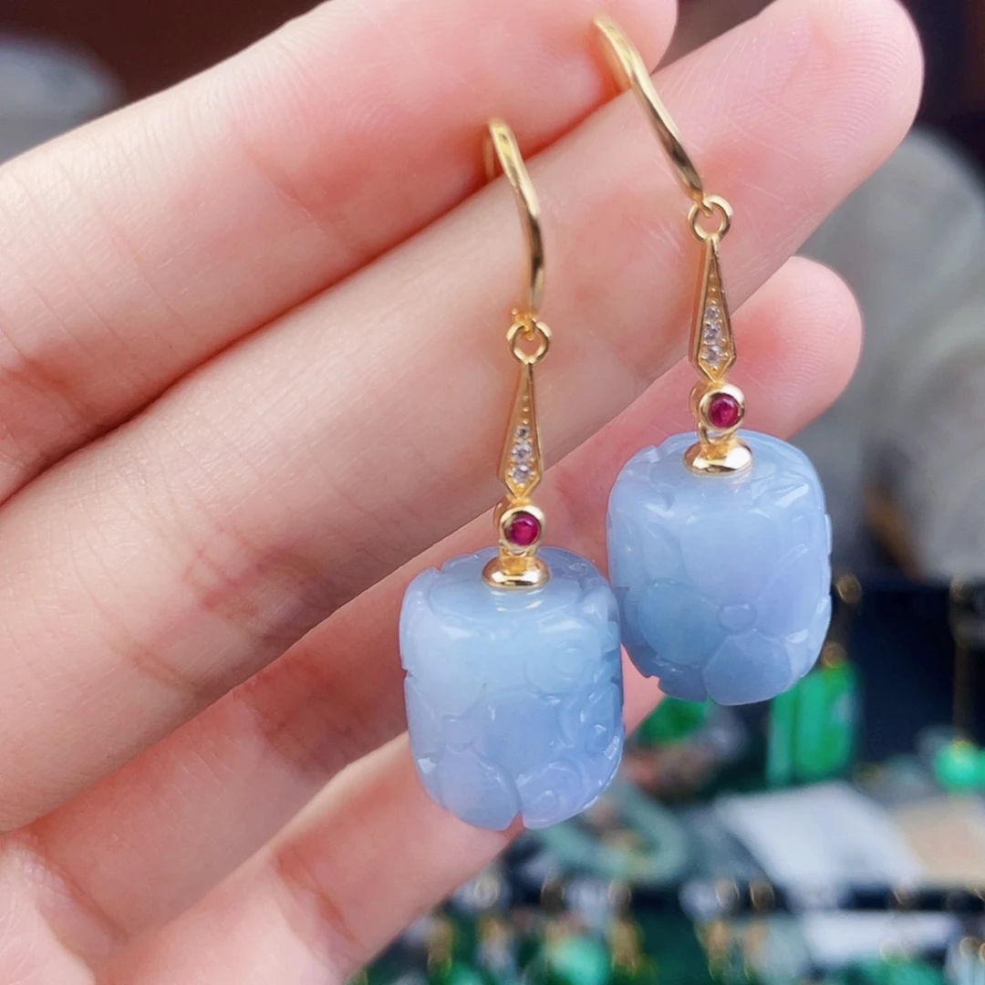 翡翠银S925镶嵌耳饰饰品