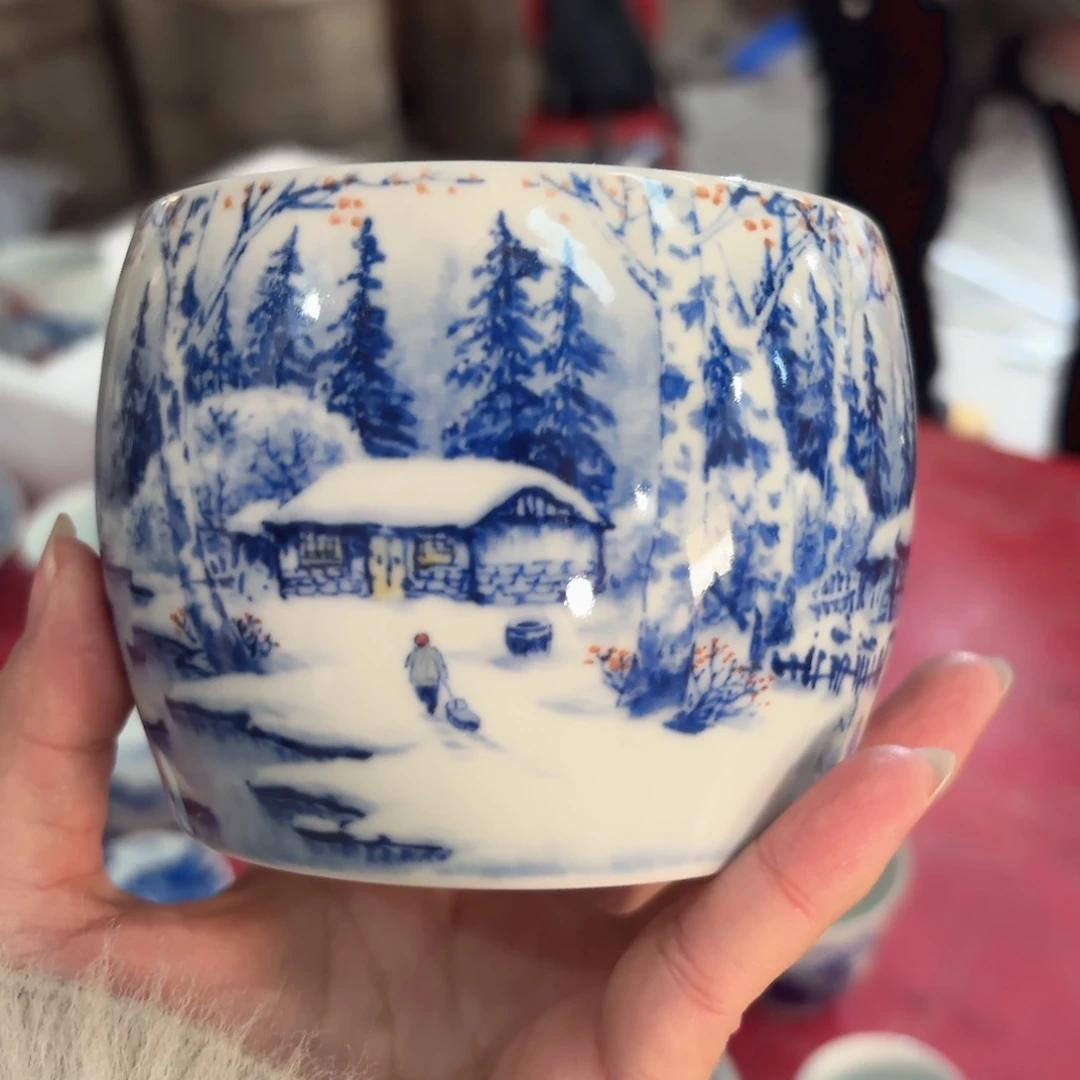 别***谁陶柴窑青花瓷雪景水洗