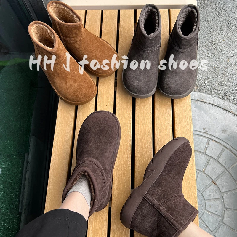 真皮雪地靴女2025冬季新款加绒加厚保暖棉鞋复古百搭女靴瘦瘦短靴