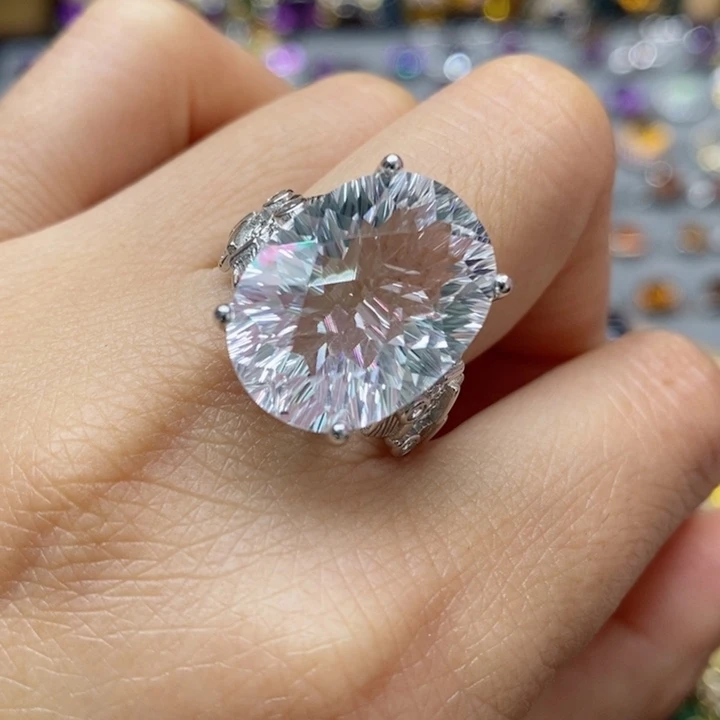 水晶戒指银S925镶嵌天然水晶戒指