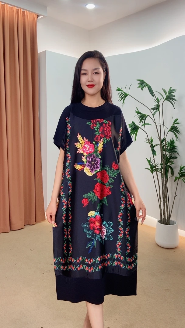 029号女装复古夏季气质优雅印花连衣裙显瘦气质大摆裙长款时尚