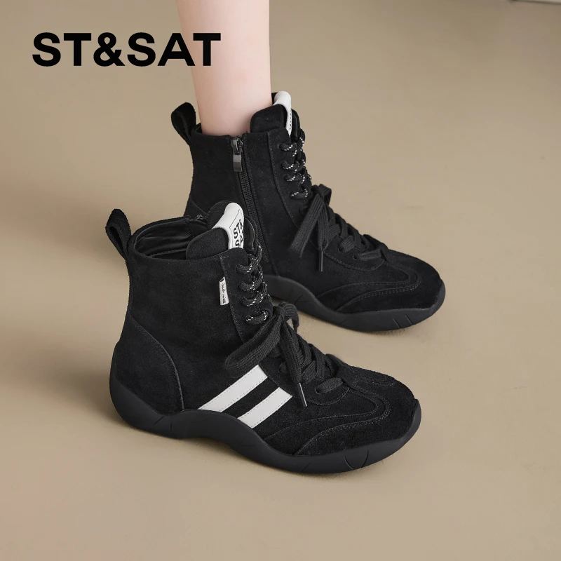 星期六马丁靴女款2025新款秋季高帮休闲德训鞋厚底百搭短靴拳击鞋