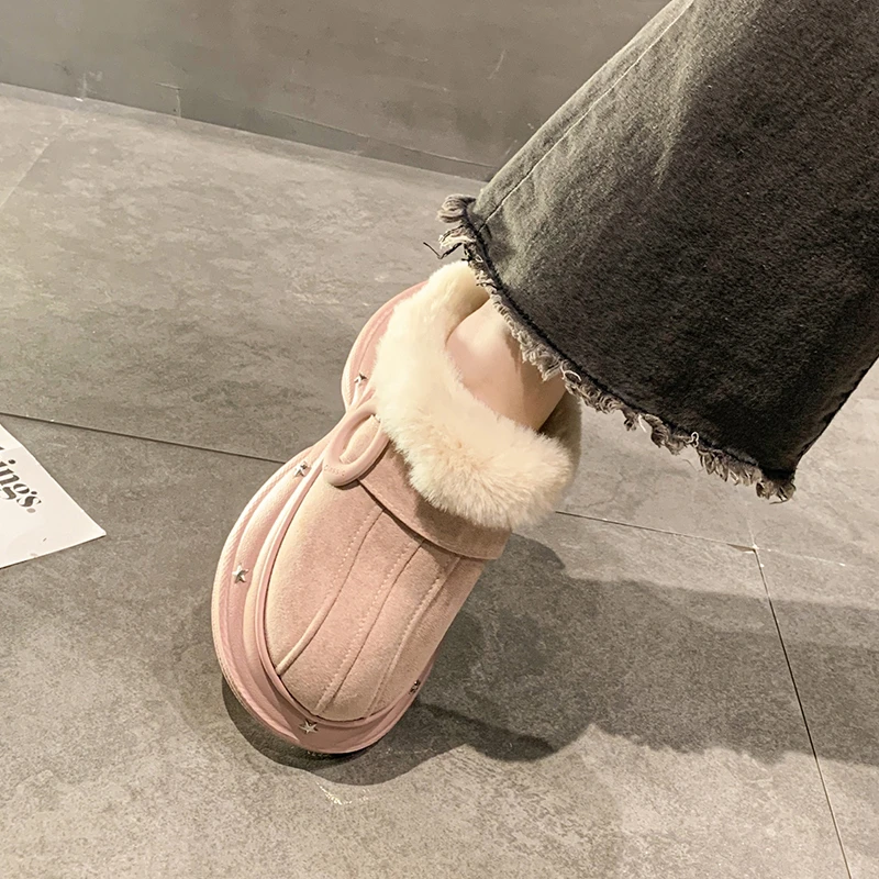 高颜值可爱气质简约毛绒绒拖鞋女冬季外穿厚底增高防滑保暖棉拖鞋