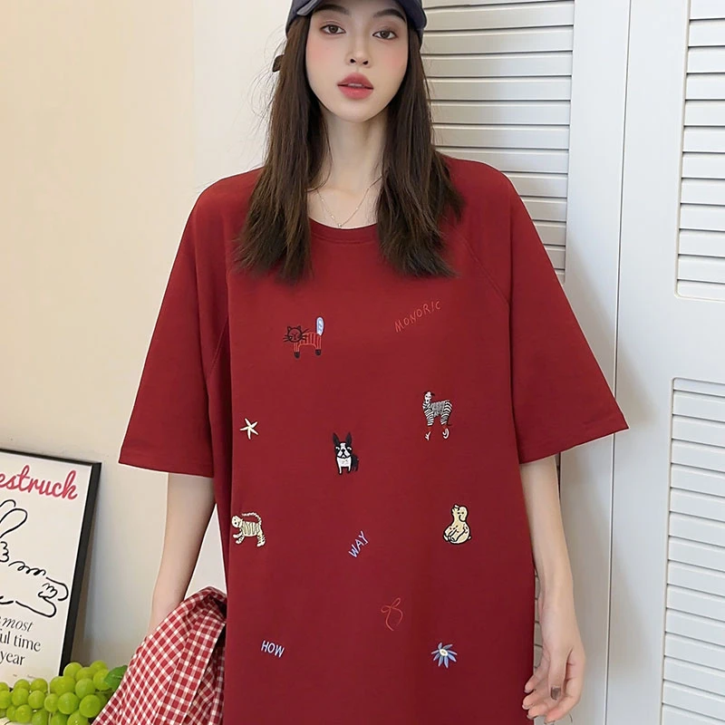 25X279刺绣动物刺绣重工高品质设计款T恤百搭休闲夏女上新款短袖