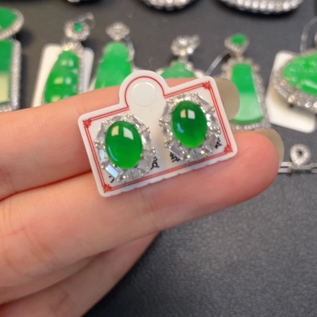 翡翠银S925镶嵌吊坠(不含链)耳钉