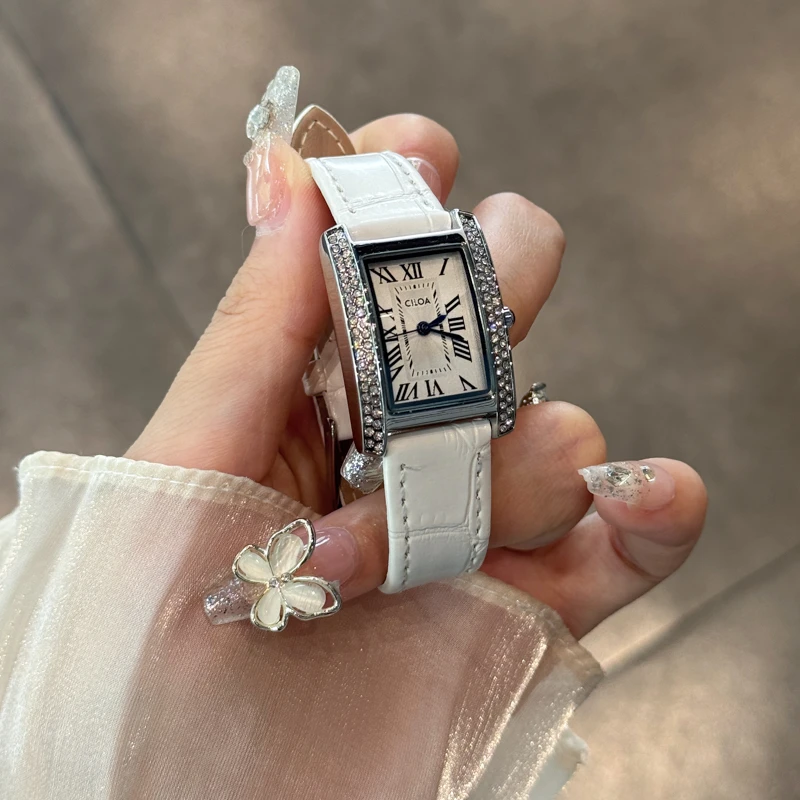 【DM】ciloa方形轻奢气质防水珍珠贝面女士石英精致腕表-611