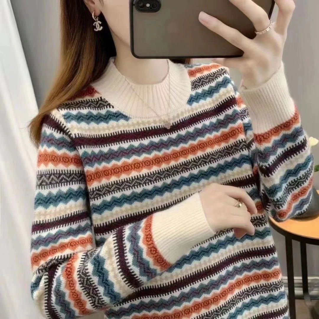 784【多色条纹加厚针织衫】高级感气质针织女毛衣