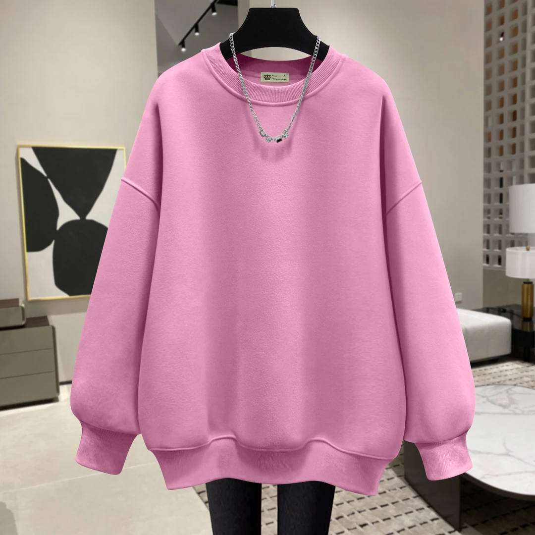 搭配鲨鱼裤中长款纯色宽松卫衣女2025秋冬新款韩版简约遮屁股上衣