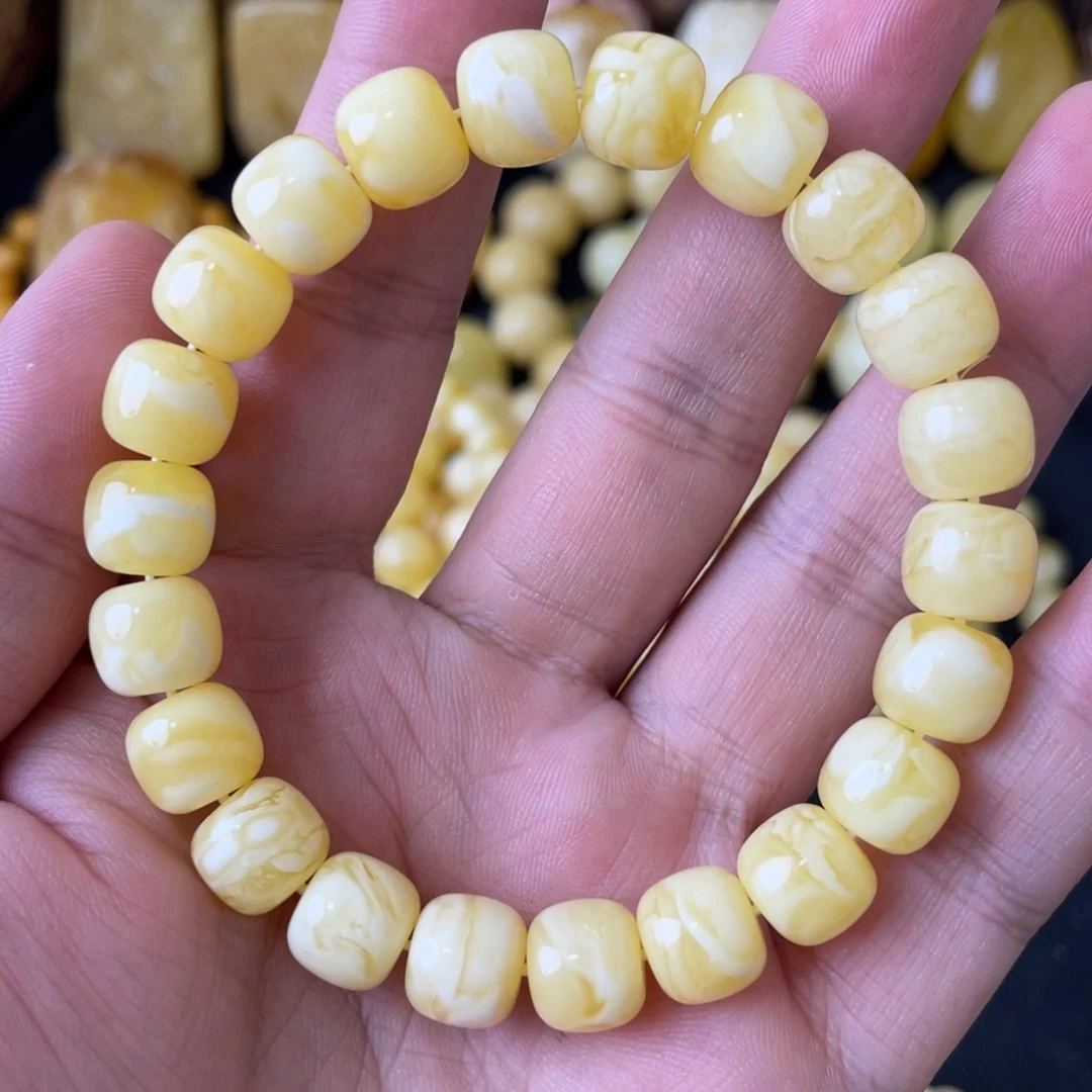 手串琥珀未镶嵌10+俄料妖白花蜡精工老型手串