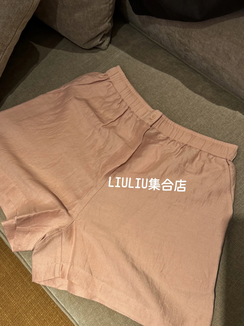 高品 粉色麻短裤 (NO退NO换)