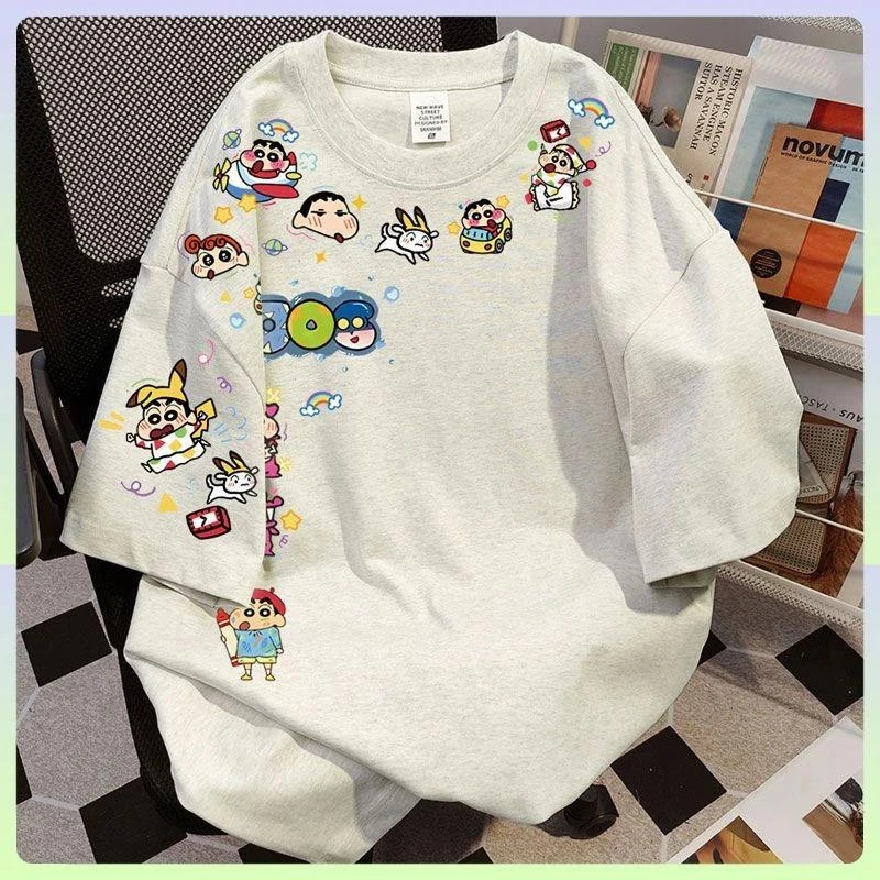 新款纯棉重磅卡通日式小新印花休闲宽松潮牌短袖t恤男女同款运动