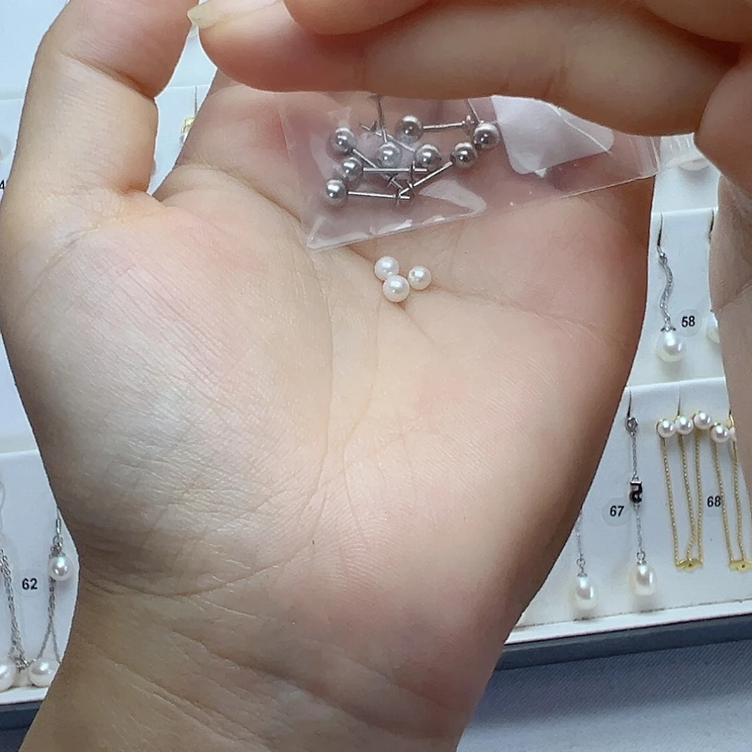 手***】淡水珍珠银S925镶嵌耳饰