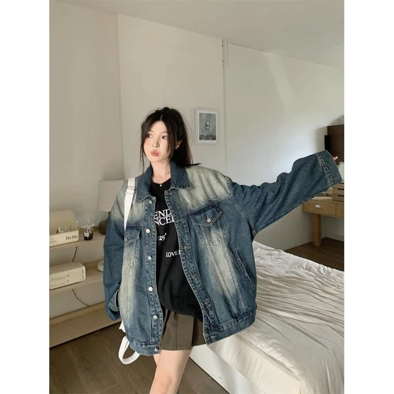 美式覆古水洗牛仔外套女秋季2025新款宽松oversize休闲气质上衣潮