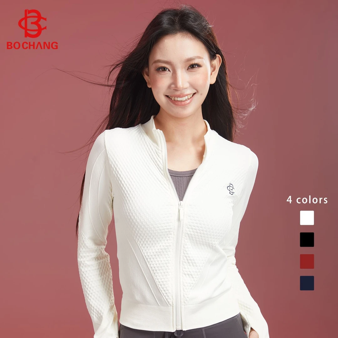 25女款长袖休闲瑜伽时尚春夏季针织显瘦透气排汗修身开衫拉链外套