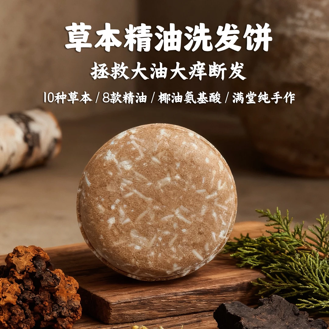 满堂纯【草本植物洗发饼】何首乌侧柏氨基酸精油皂手工皂去油蓬松