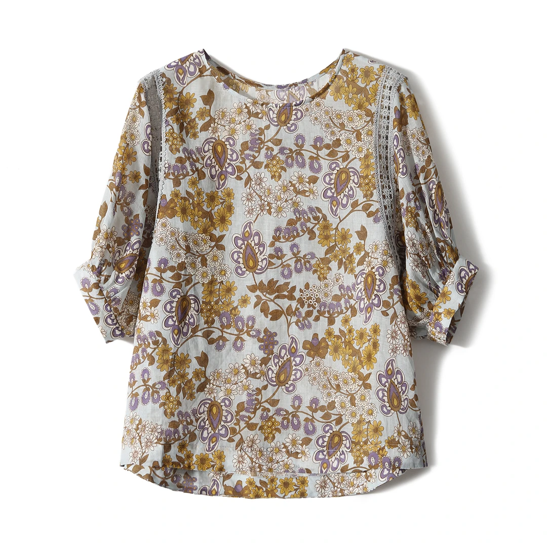 SEPT CHIC W舒适透气苎麻灯笼袖小衫上衣女衬衫 S81554XYEMG