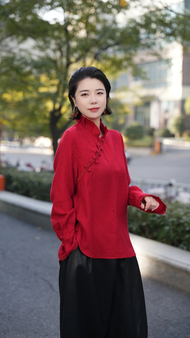 【洺姐推荐】长袖秋冬复古斜领茶服上衣斜襟立领PTM251058