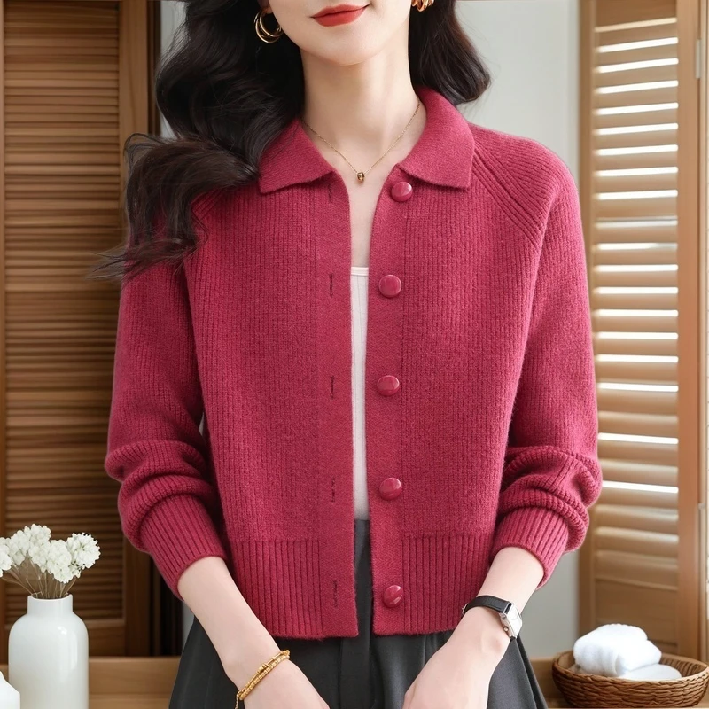 中年妈妈装针织开衫女2025新款秋季宽松羊绒衫女士毛衣外套