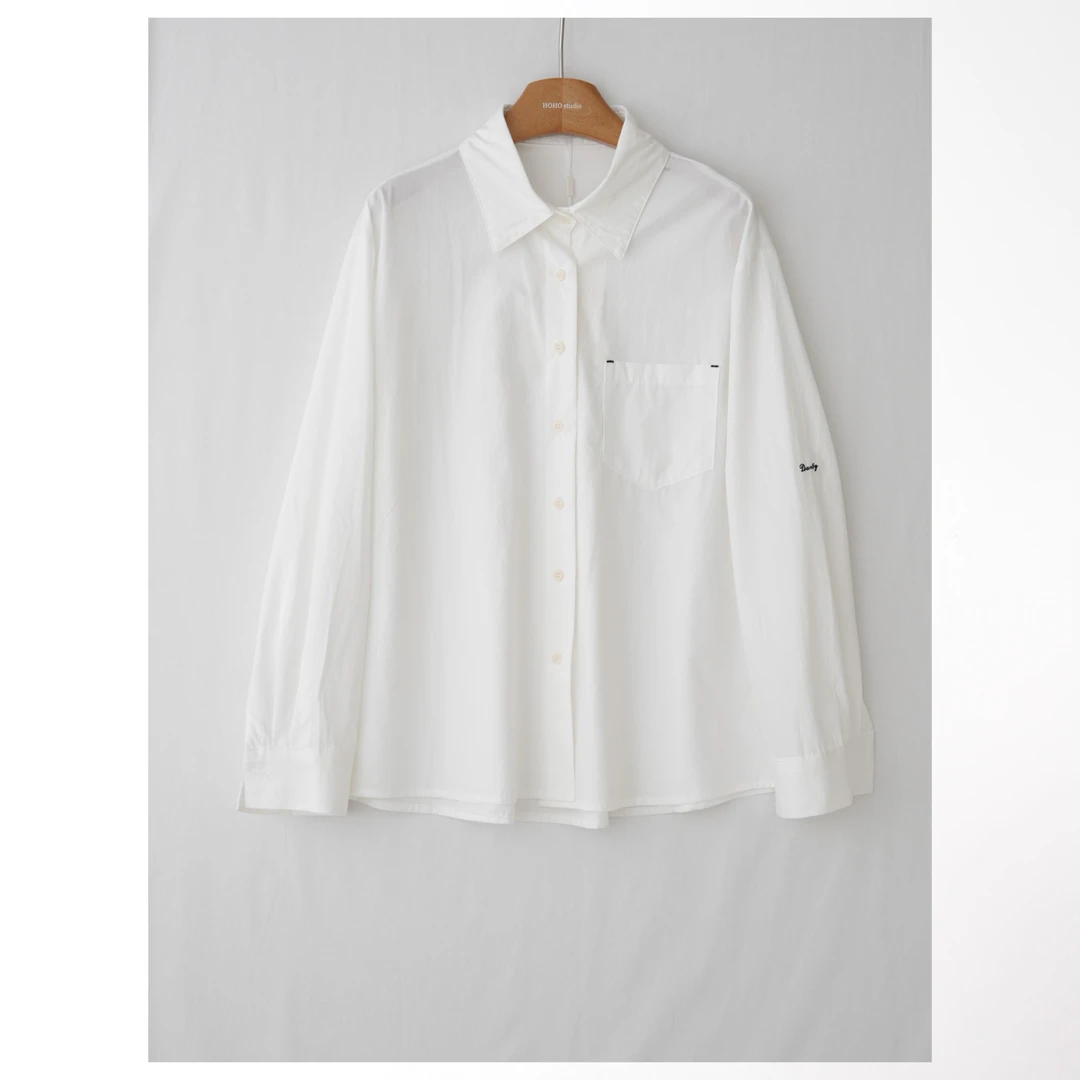 字母刺绣宽松显瘦长袖衬衣衬衫