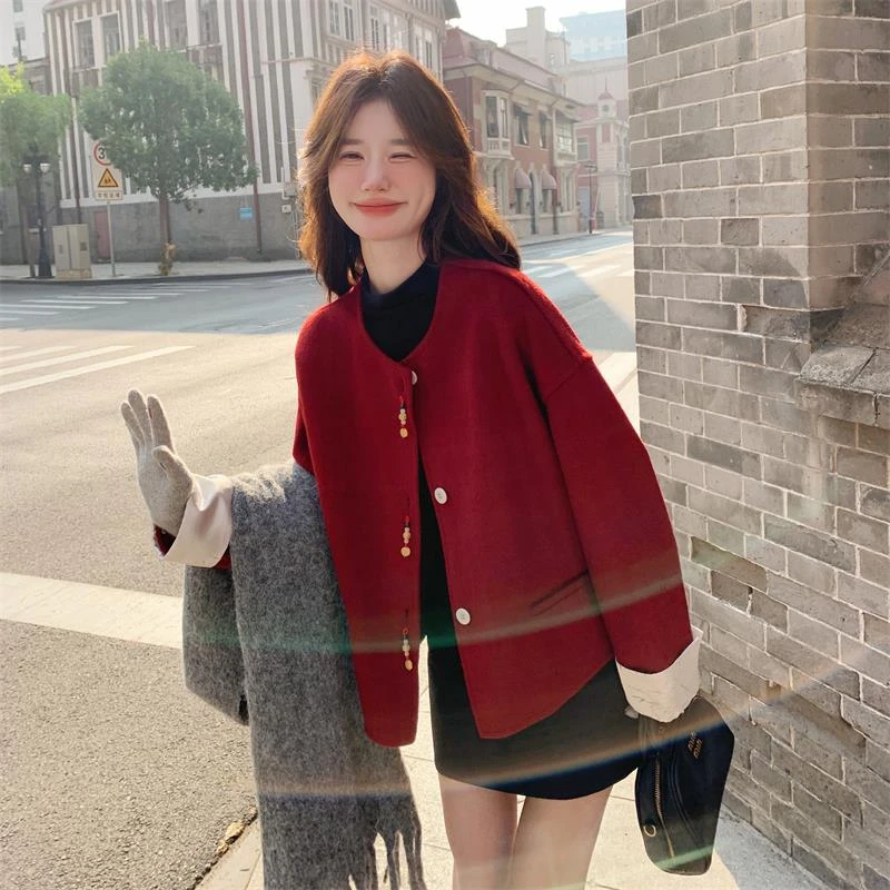 安可拉红小香风毛呢外套女秋季今年新款高级感小个子韩系大衣短款