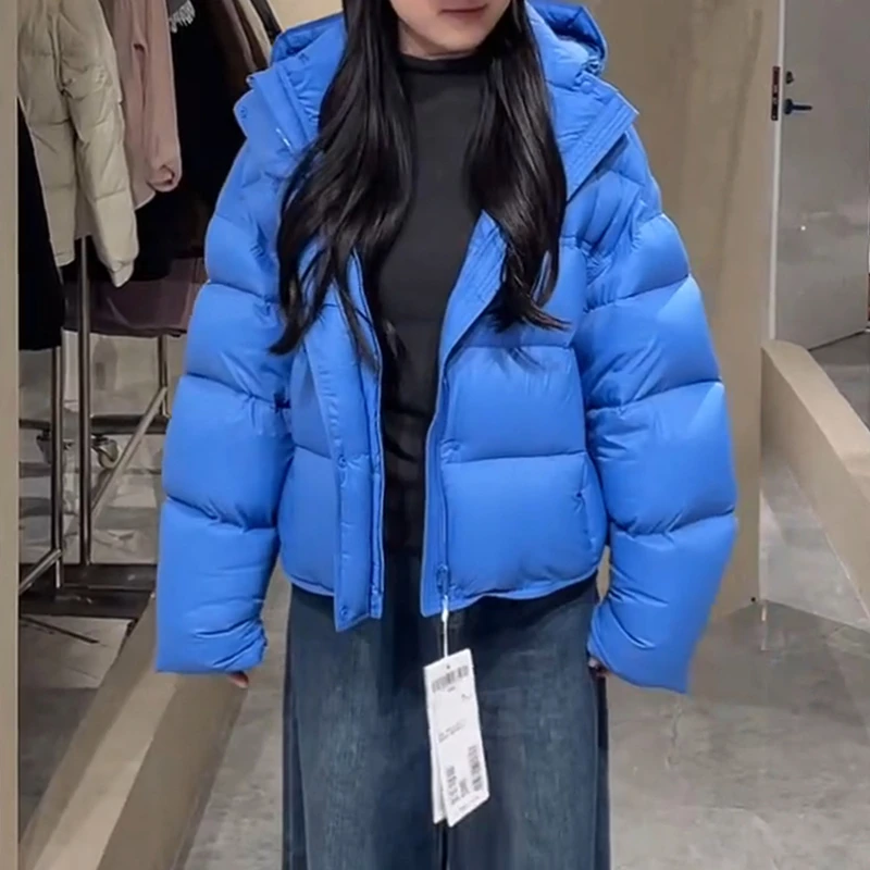 霖优蓝色泡芙棉服女短款小个子冬加厚宽松棉衣袄面包服外套女冬季
