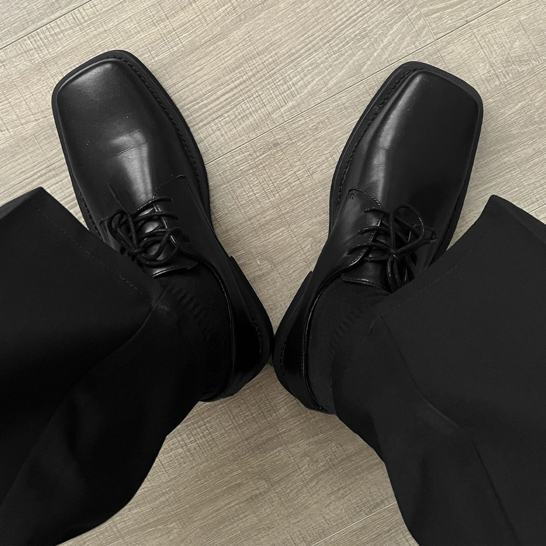 男生HOME 2025韩系方头皮鞋男INS简约百搭小皮鞋休闲原创德比鞋男