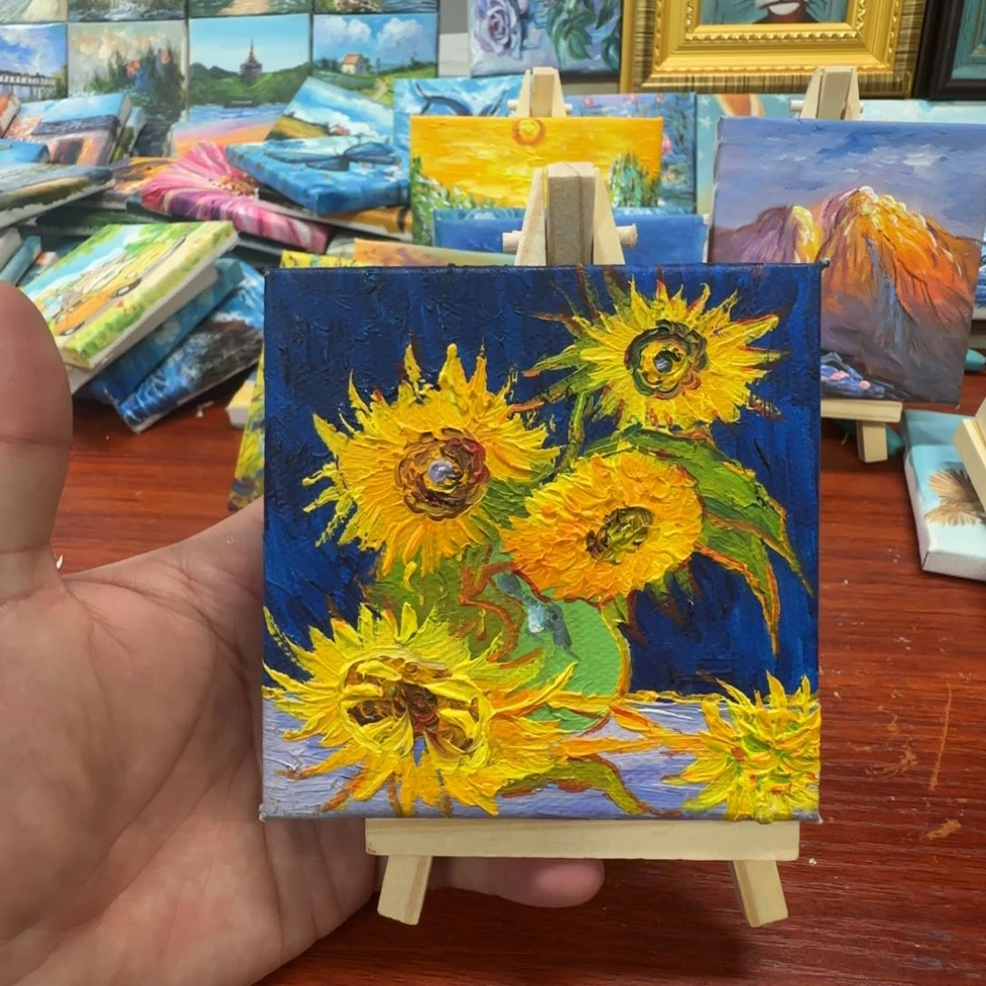 油画10*10尺寸迷你小油画桌搭摆件油画
