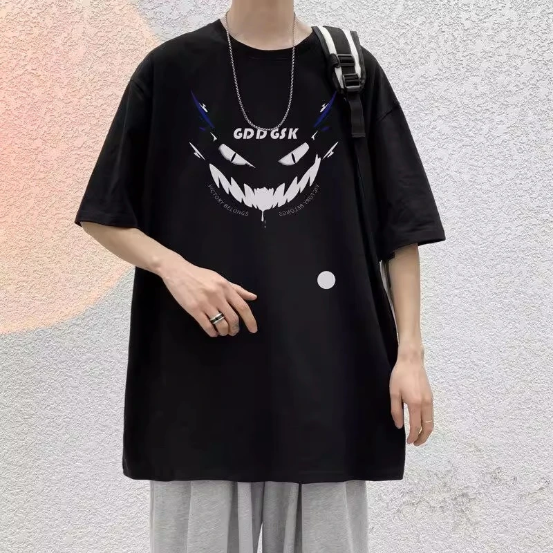 海外订单尾货~剪标撤回外贸美式复古大恶魔印花纯棉短袖T恤男女潮