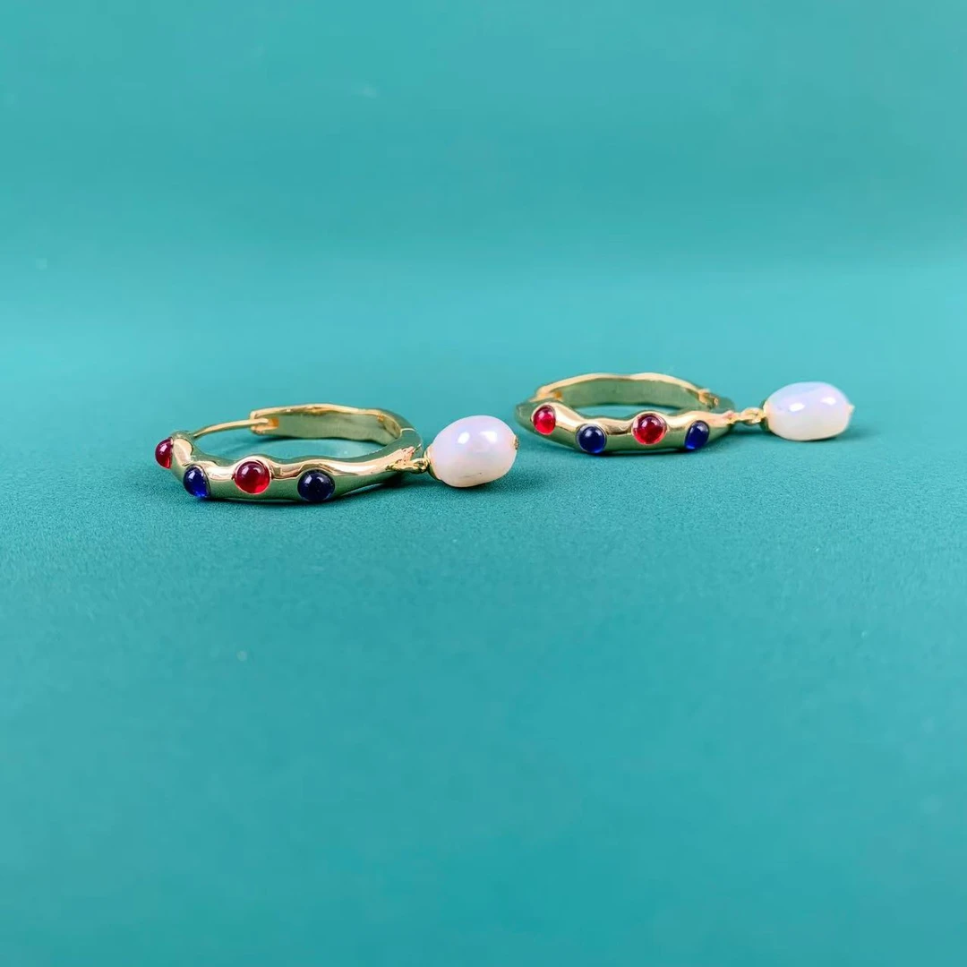 铜合金玻璃耳饰 【荣姐自产自销】法式油画复古金色耳圈