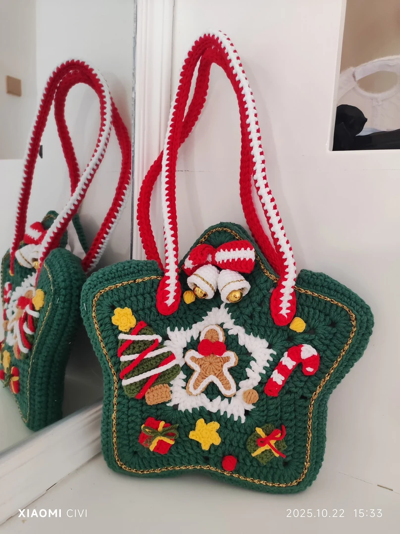 成品圣诞星星腋下包手工编织钩针包包