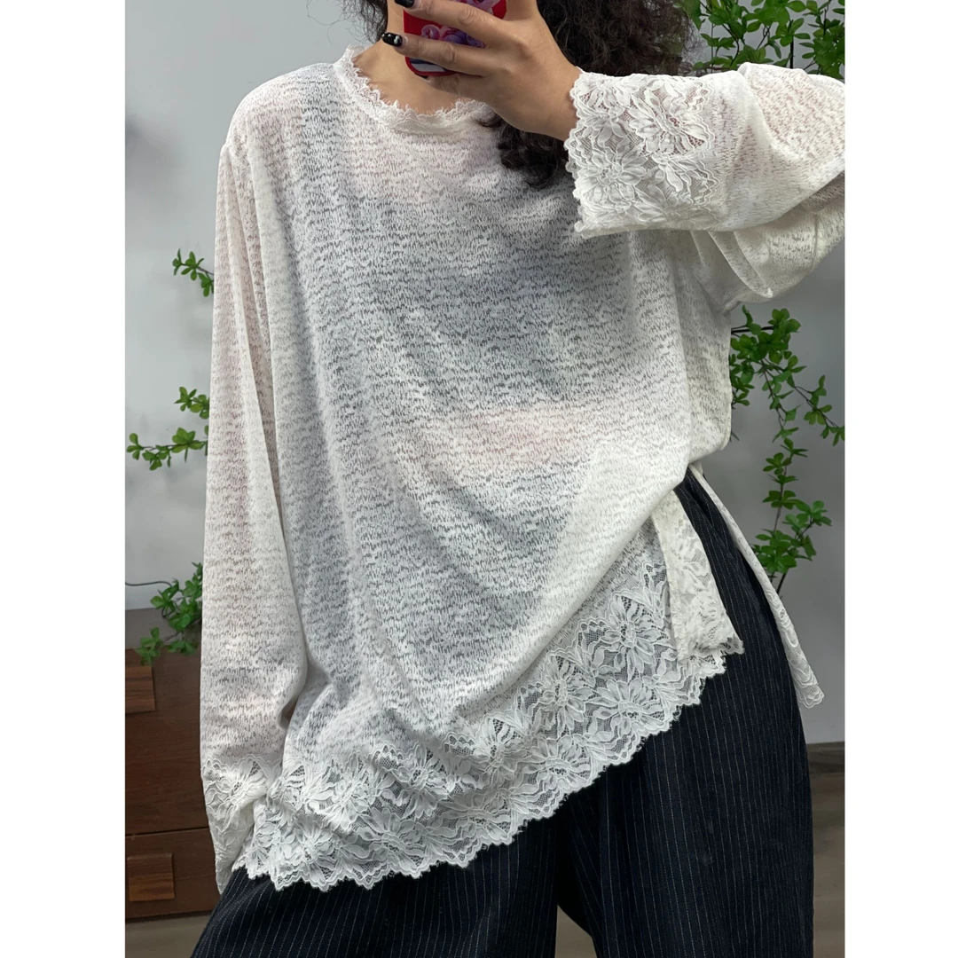 【若汐女装】欧韩版宽松大版小众设计款蕾丝上衣9070