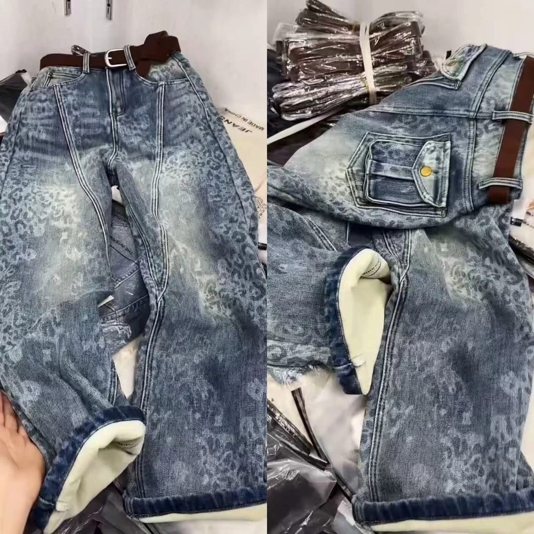 5531-6加绒新款加厚时尚牛仔工装弯刀裤(裤长101左右无腰带)