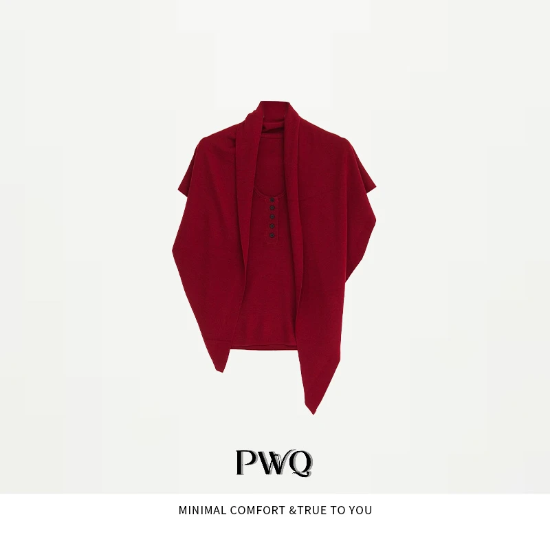 上衣披肩两件套丝光羊-毛纽扣圆领背心MSCC-2581110-QX-QP