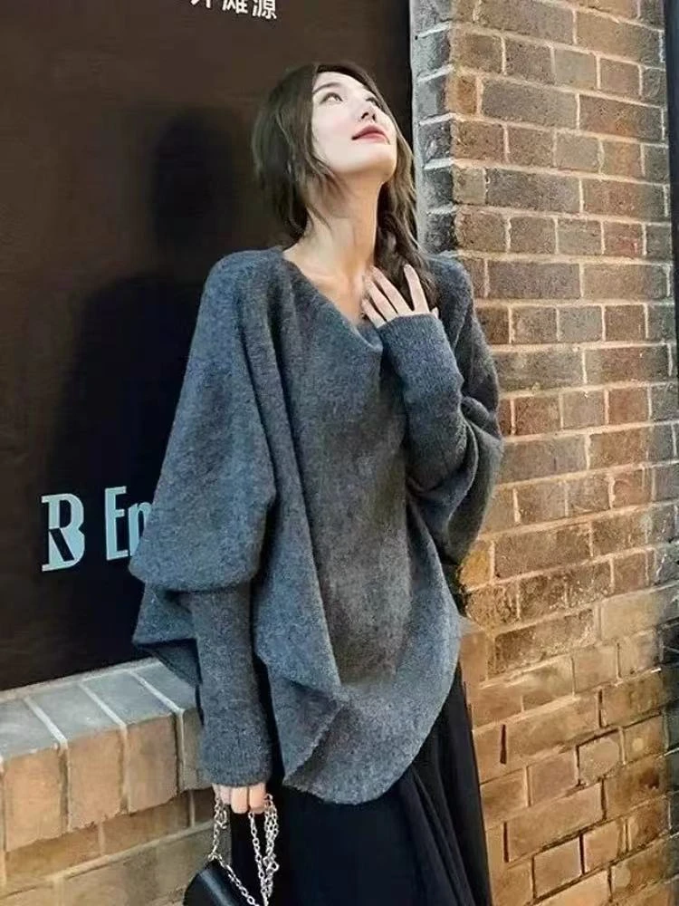 大码胖mm韩系慵懒风不规则荡领上衣裤裙秋季显瘦宽松设计感套装