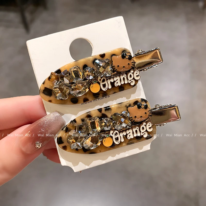 秋季新款豹纹无痕发夹高级感镶钻侧耳边夹刘海夹女轻奢鸭嘴夹头饰