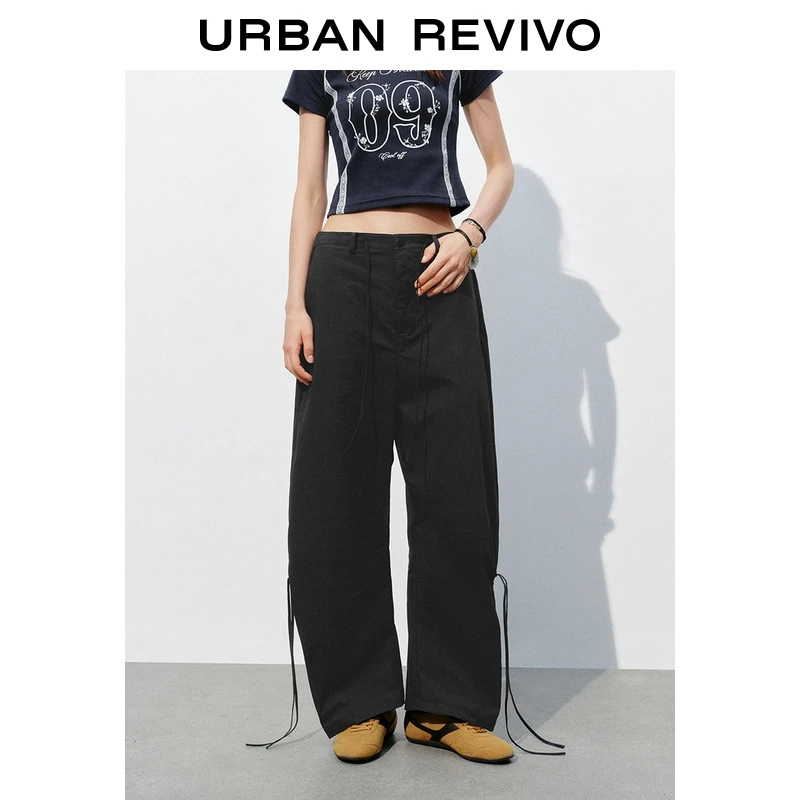 UR2025秋季新款女装简约休闲日常宽松系带弯刀裤UYY650071+