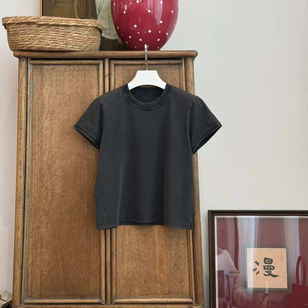 MYL 2025夏季新品纯棉深灰色T恤圆领短袖套头纯色简约舒适上衣