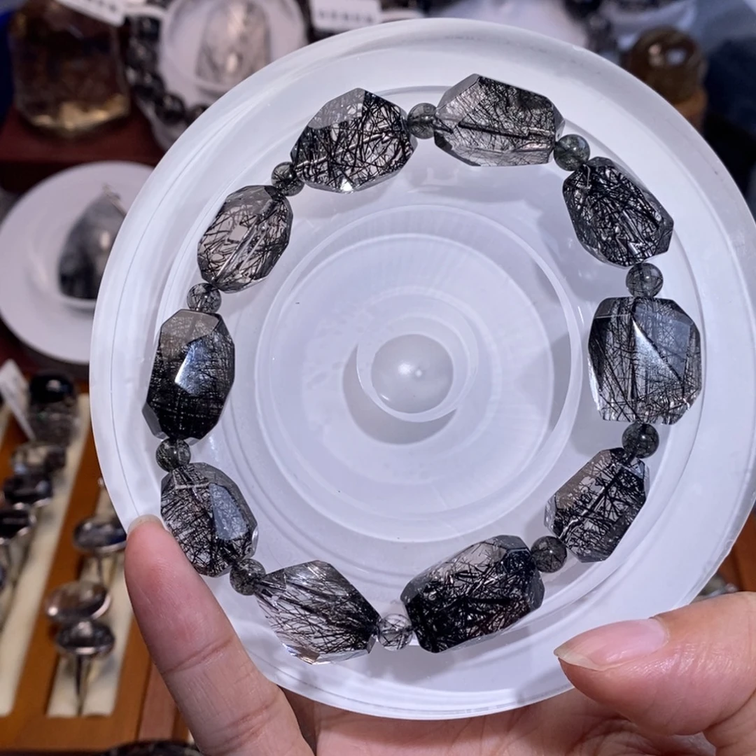 未镶嵌手链水晶异形设计款黑发晶全透体蕾丝13mm