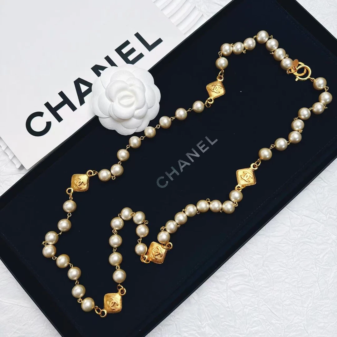 95新 Chanel/香奈儿 柚礼中古/香奈儿素金双C珍珠项链LZ501176