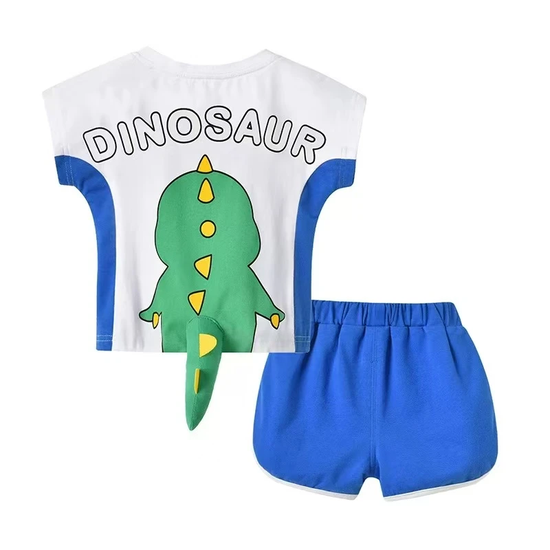 可爱真恐龙蓝色短裤两件套
