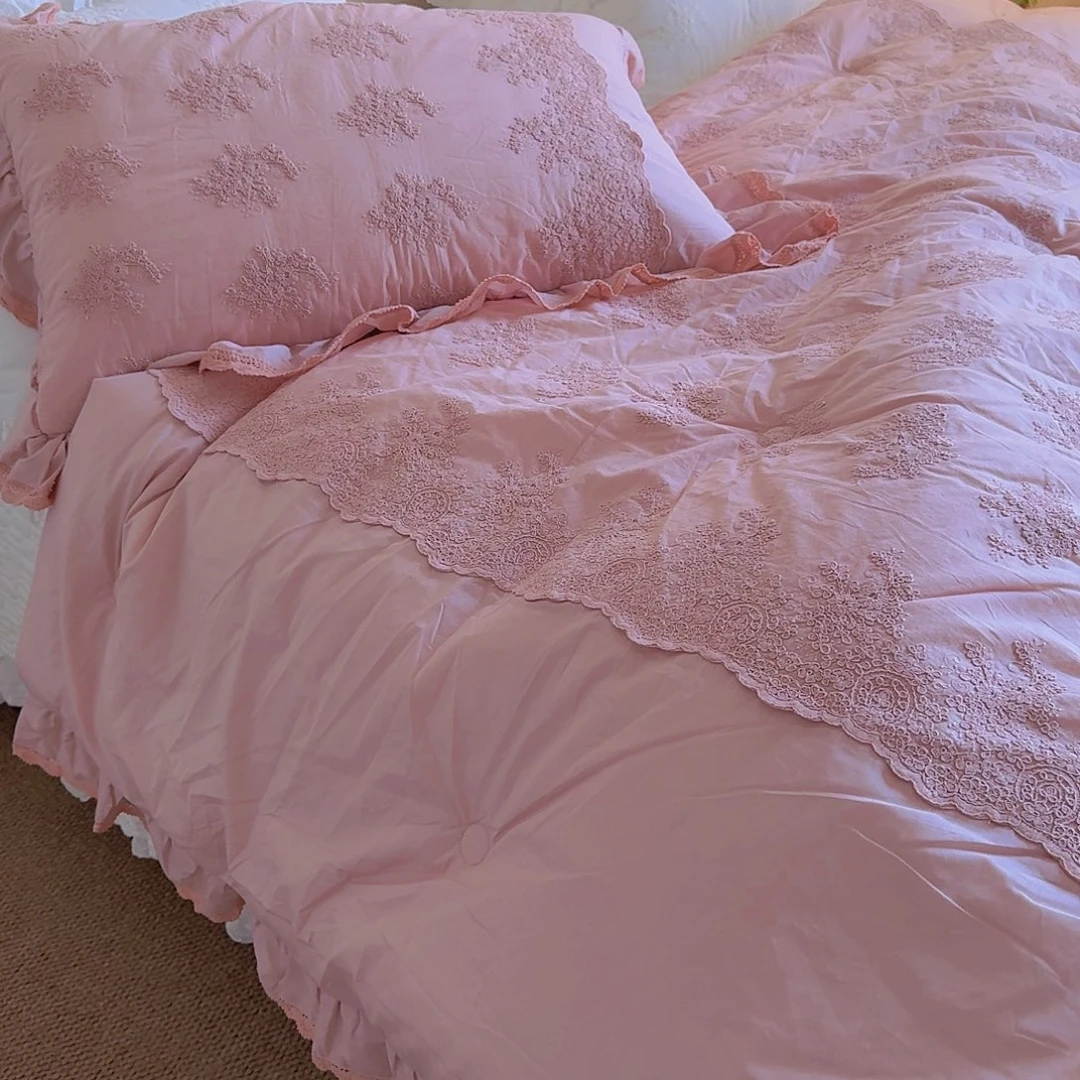 棉粉色卡尔斯春秋四件套