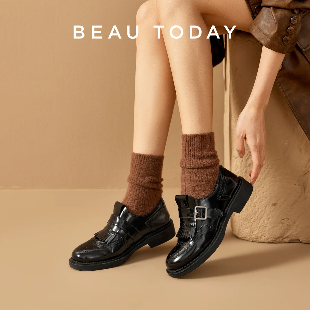 BeauToday【开边珠牛皮】流苏乐福鞋复古文艺百搭明星同款鞋女款