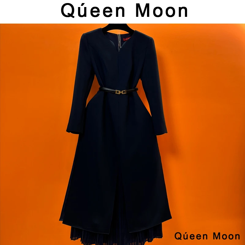 编码A83【QúeenMoon】经典轻奢百搭气质连衣裙拼接长裙女(定制女装)