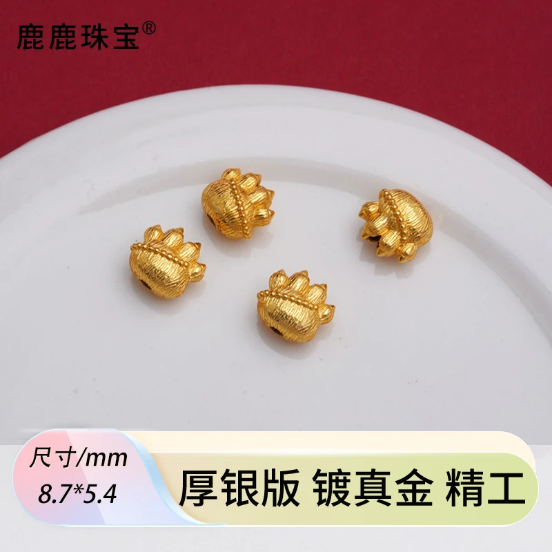 925银银制品 精工古法银镀金小款猫爪隔珠