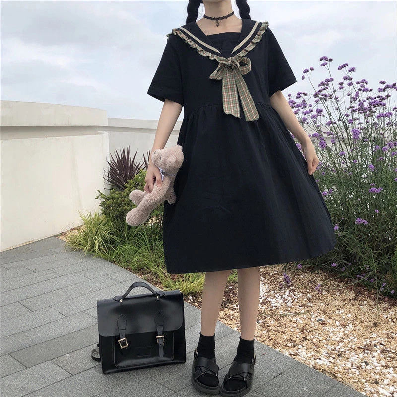 胖女童娃娃领连衣裙宽松大码夏季韩版学生中大童女孩显瘦甜美裙子