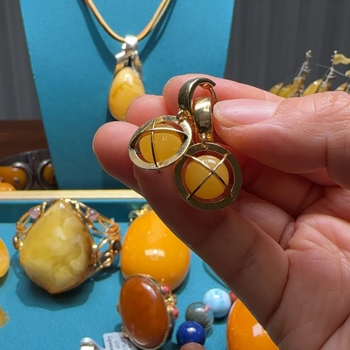 琥珀未镶嵌耳饰波兰设计款琥珀蜜蜡