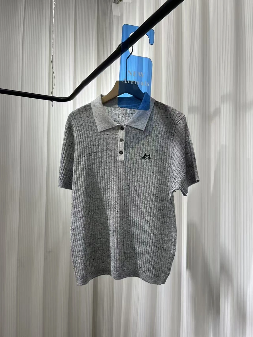 宽松型POLO领套头款夏季毛针织衫灰色女装针织衫XY-6517